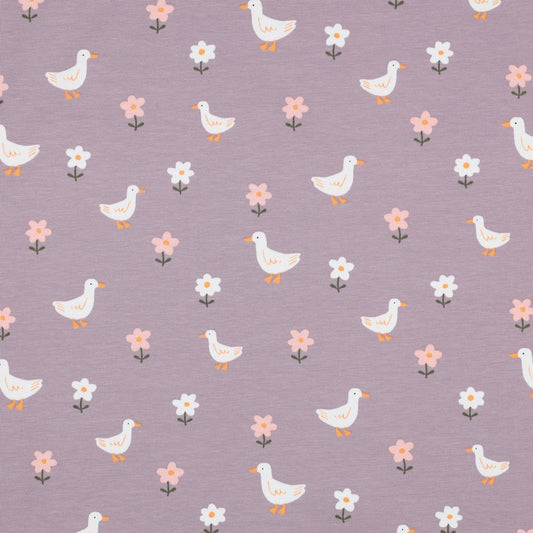 Bio-Jersey Druck "Blumen und Enten"