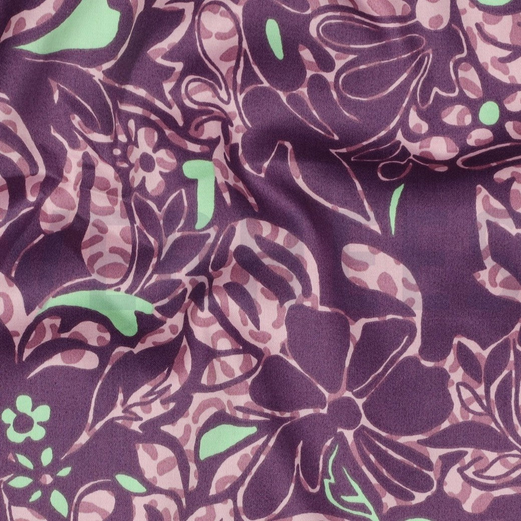 Cotton Satin "Blumen" Lila