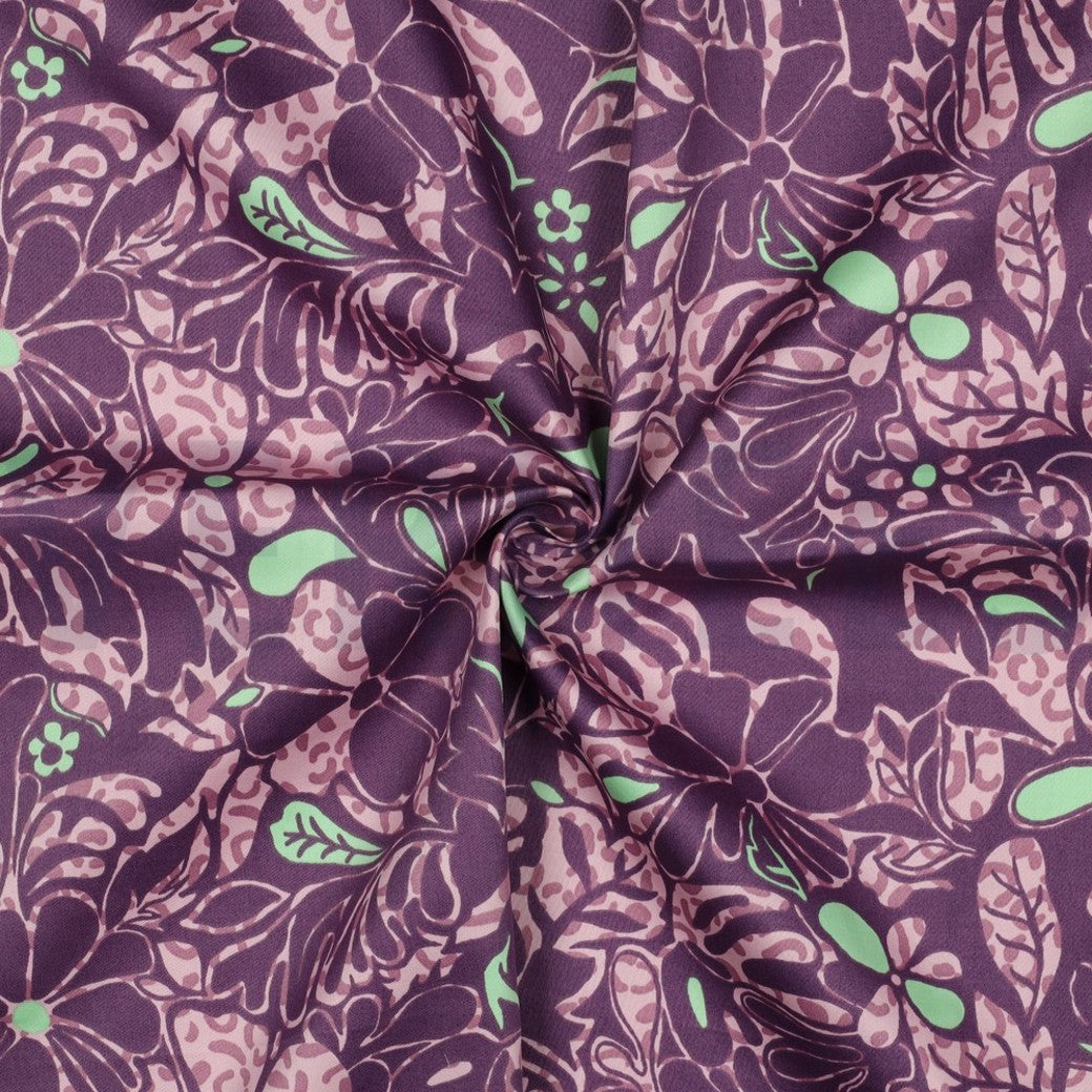 Cotton Satin "Blumen" Lila