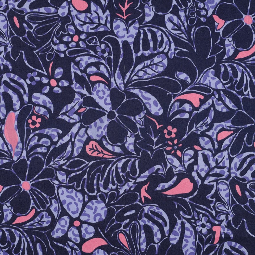 Cotton Satin "Blumen" Marine