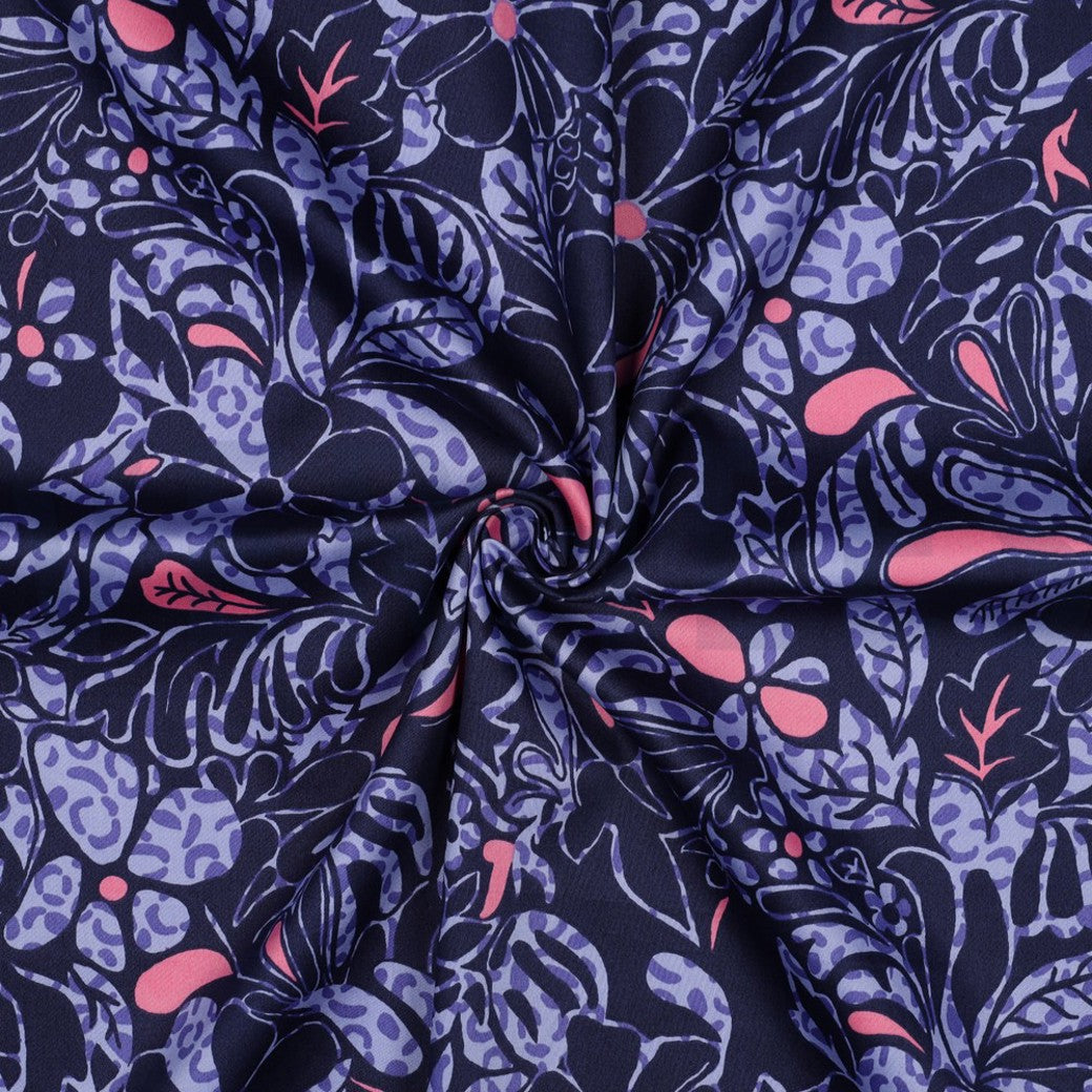 Cotton Satin "Blumen" Marine