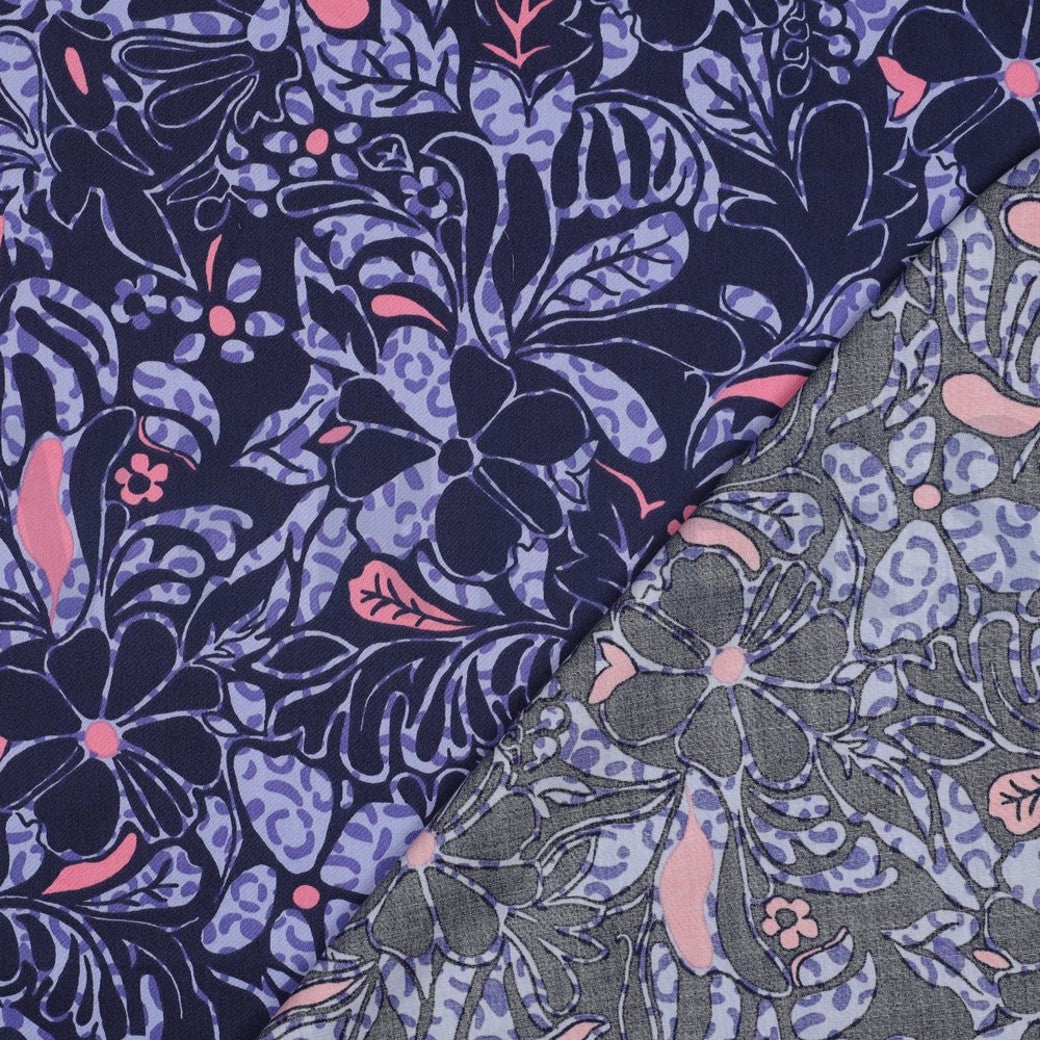 Cotton Satin "Blumen" Marine