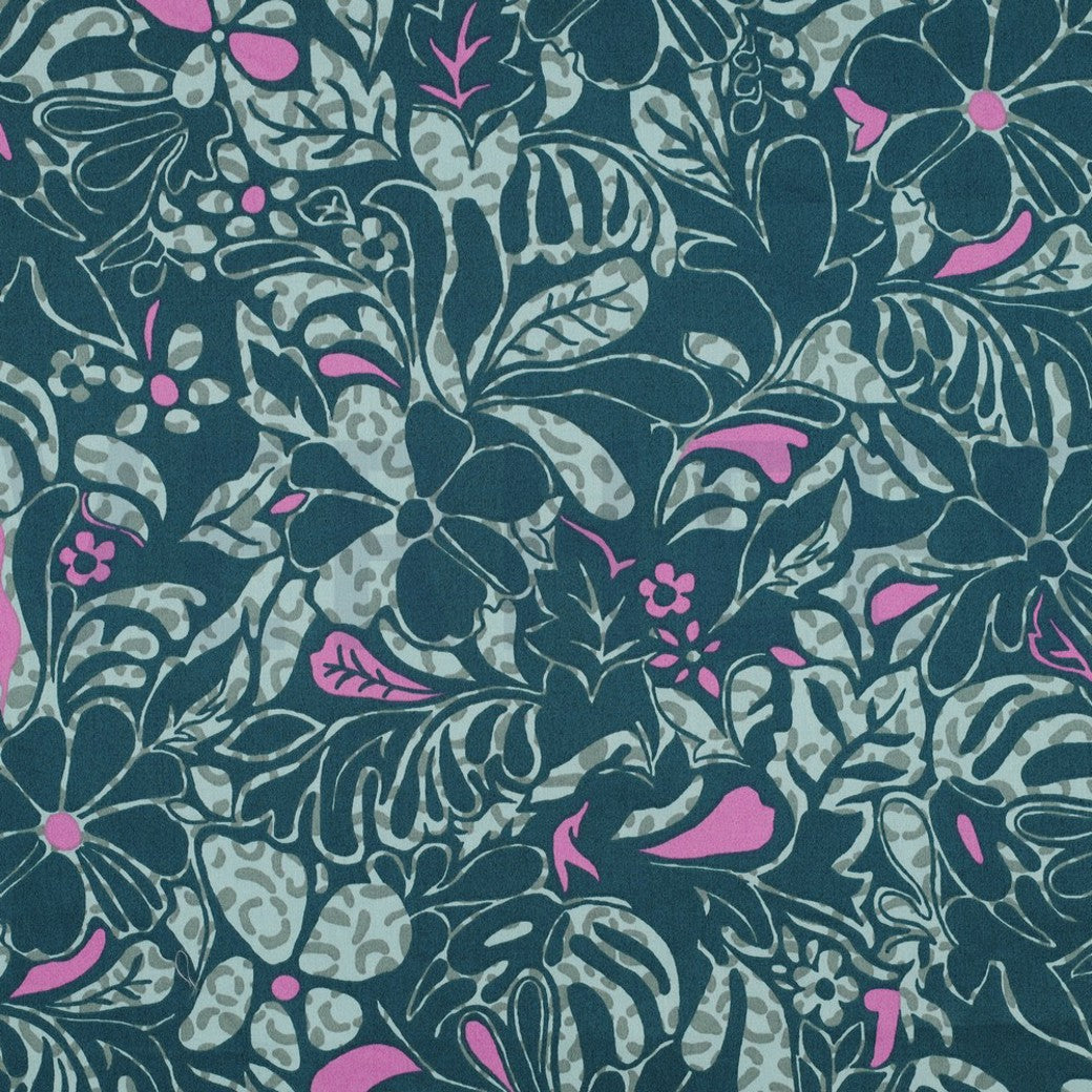 Cotton Satin "Blumen" Farbe Benzin
