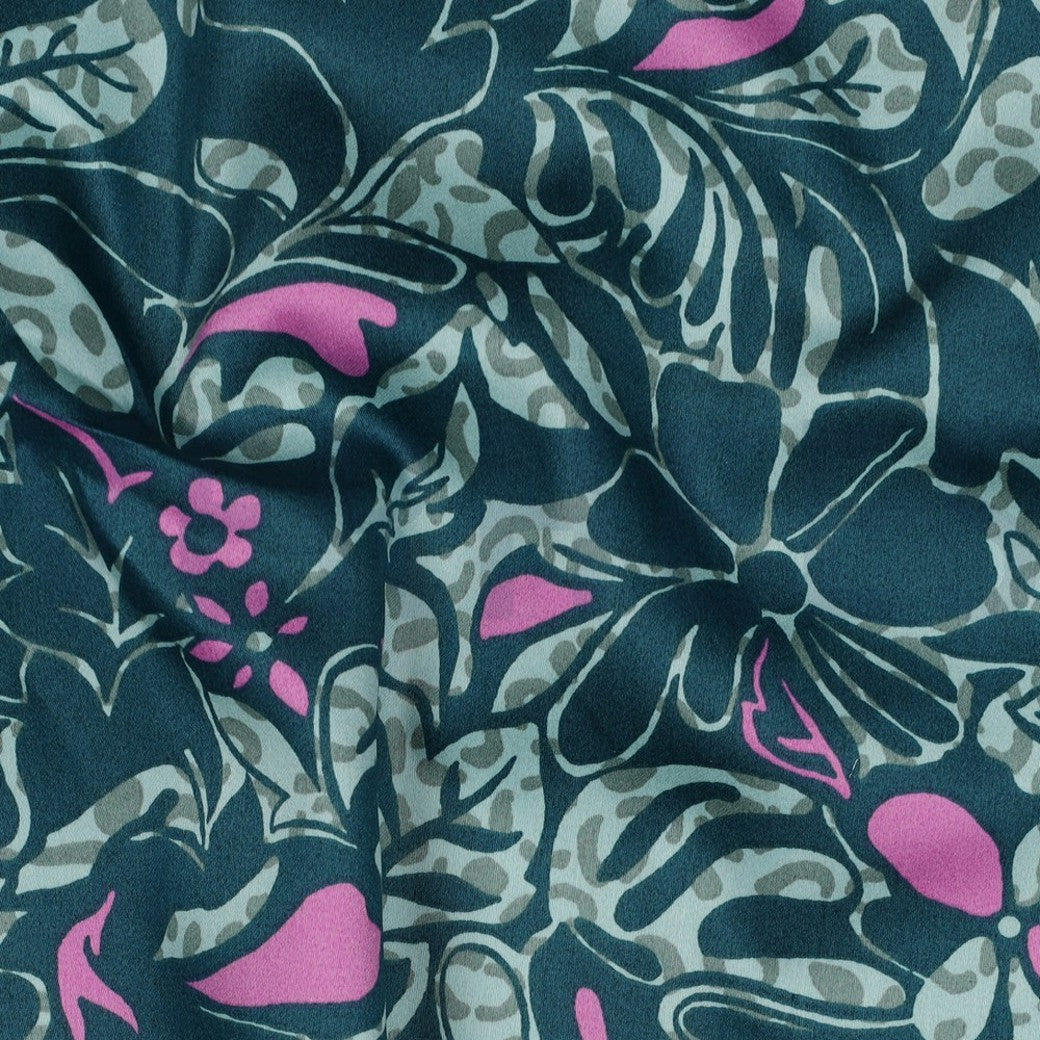 Cotton Satin "Blumen" Farbe Benzin
