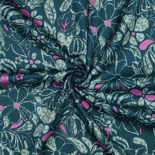 Cotton Satin "Blumen" Farbe Benzin
