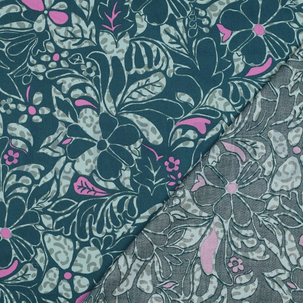 Cotton Satin "Blumen" Farbe Benzin