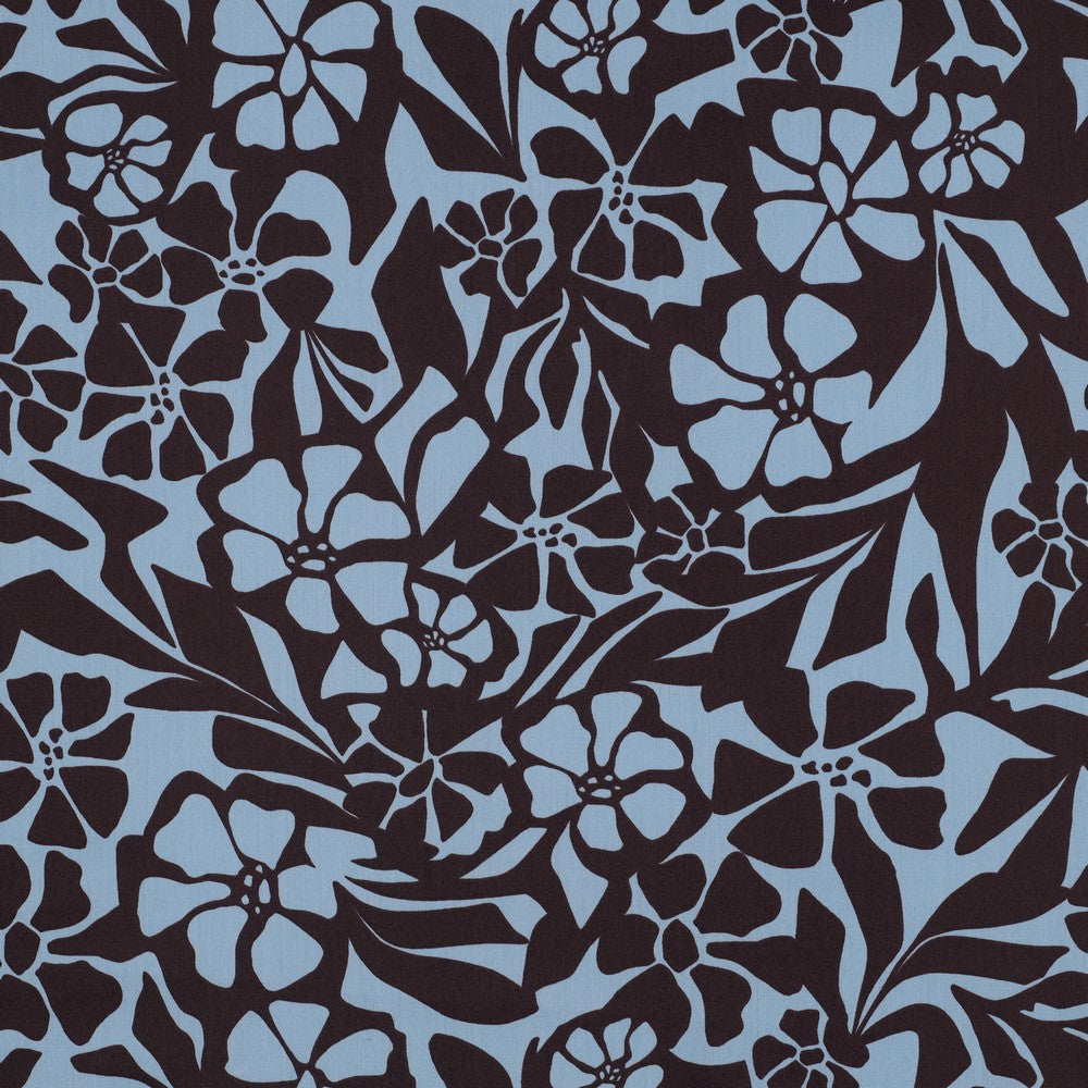 Cotton Viskose "Blumen" Braun/ Hellblau