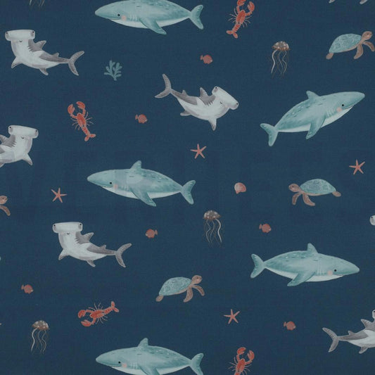 Baumwolle " Sea Life" petrol