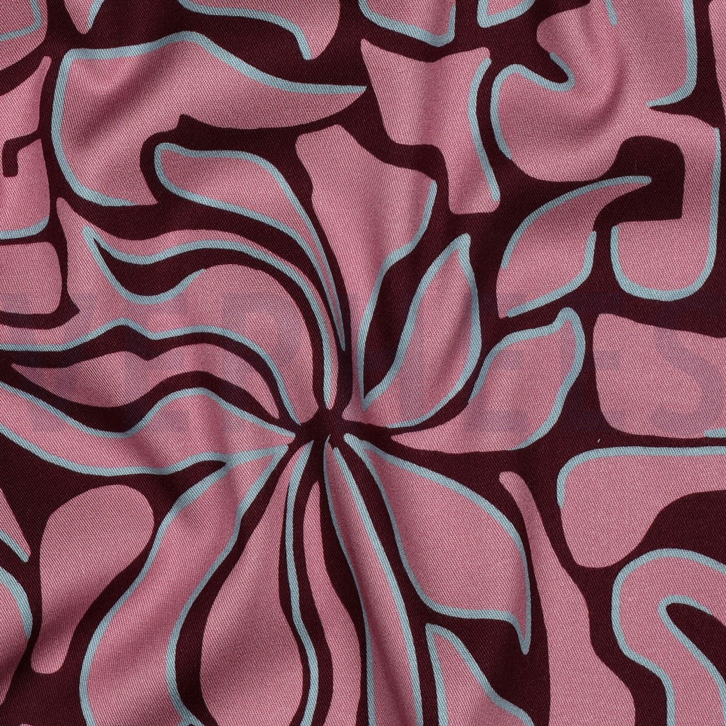Rosella Stretch "Blumen Abstract" Burgunderrot