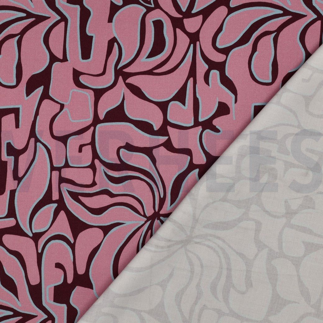 Rosella Stretch "Blumen Abstract" Burgunderrot