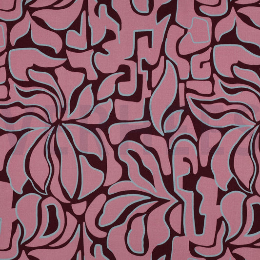 Rosella Stretch "Blumen Abstract" Burgunderrot