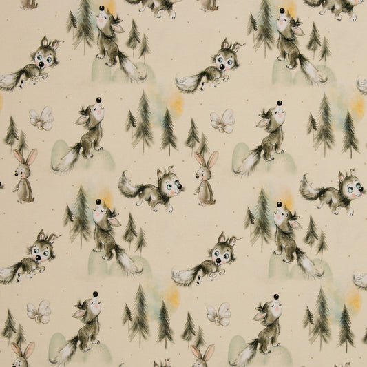 Jersey Druck "Wolf, Mond & Hase" hellbeige