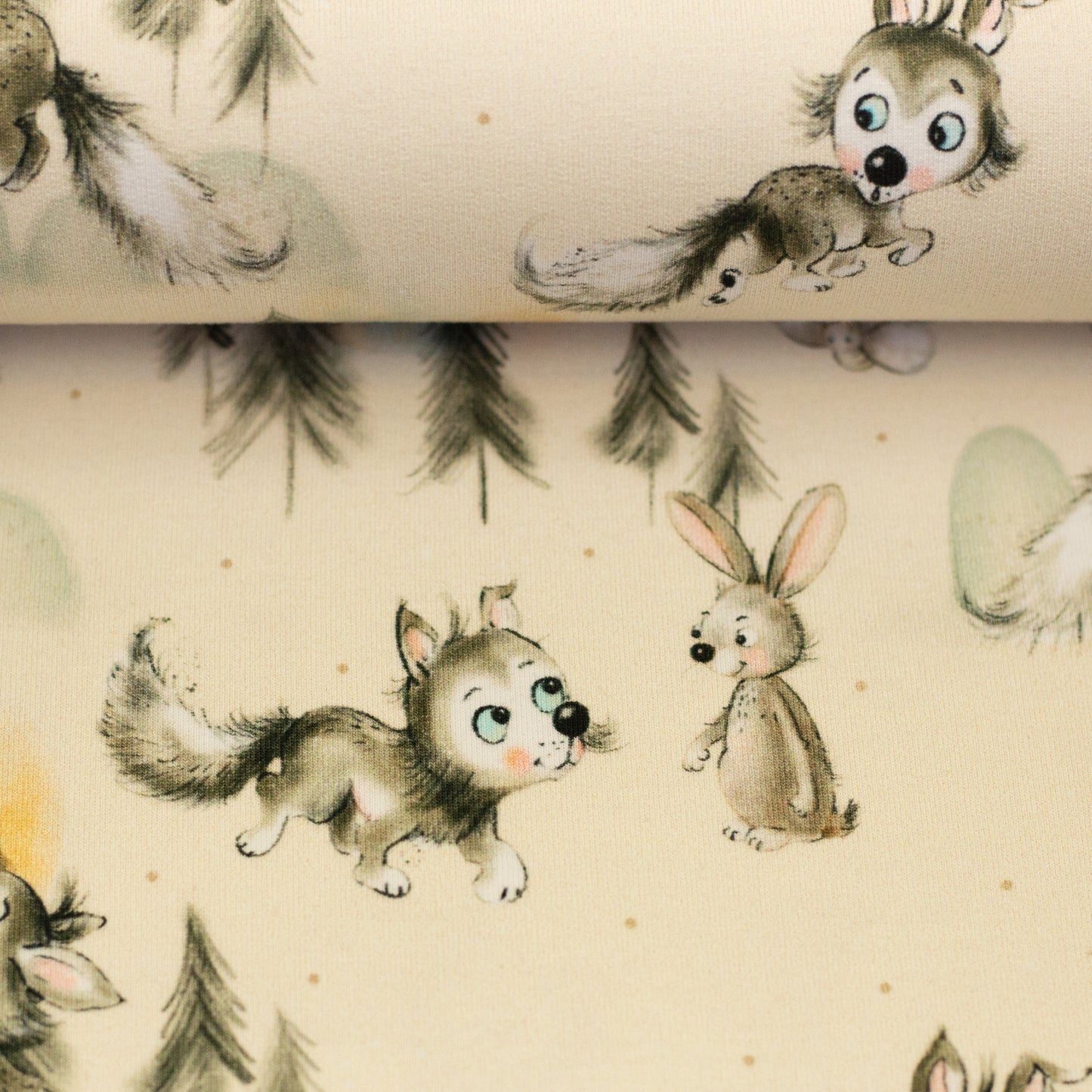 Jersey Druck "Wolf, Mond & Hase" hellbeige
