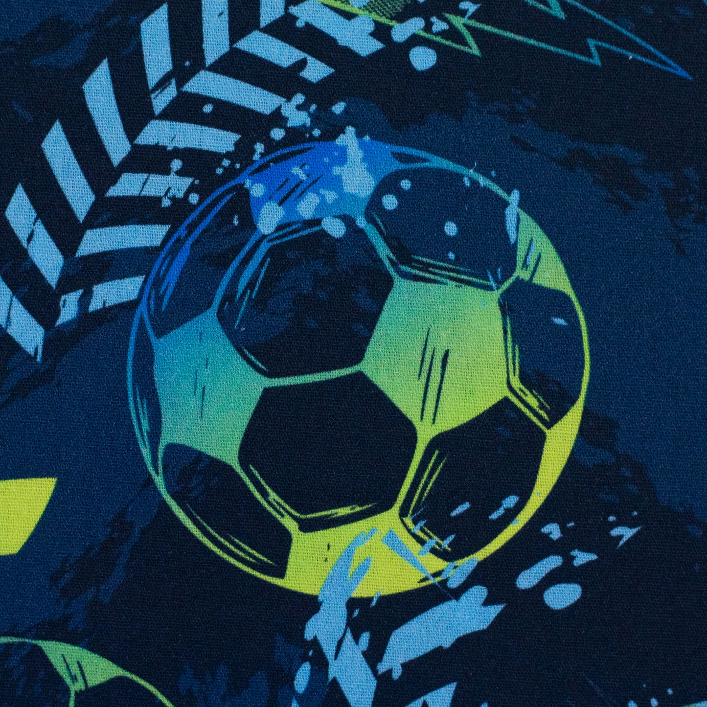 Baumwolle "Fussballliebe" dunkelblau/kiwigrün
