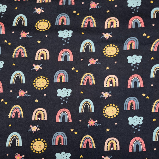 Baumwolle Jersey "Regenbogen& Sonnenschein" Navy