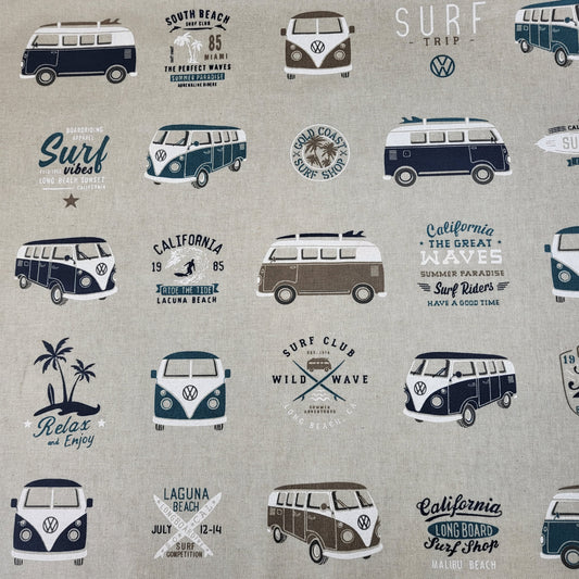 Dekostoff "VW Bulli" blau