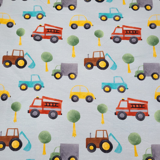 Baumwolle Jersey "Fahrzeuge" graublau