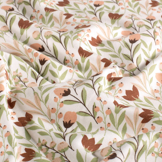 Jersey Druck "Blumen auf Wollweiß"