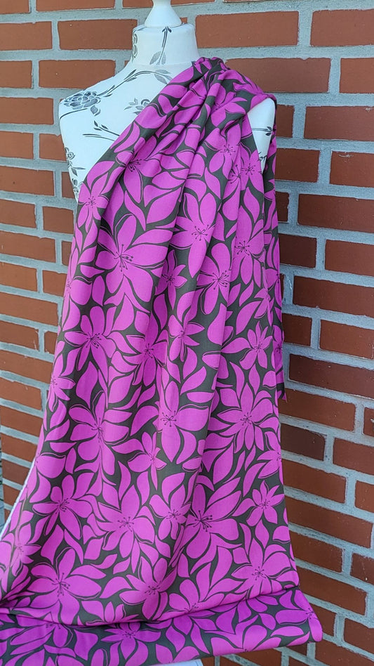 Viskose "Blumen" Khaki/Pink