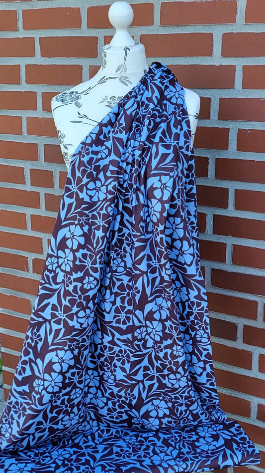 Cotton Viskose "Blumen" Braun/ Hellblau