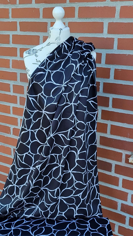 Cotton Satin "Blumen" Schwarz