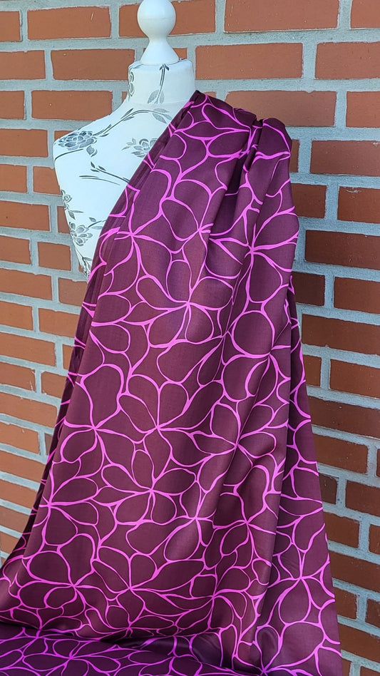 Cotton Satin "Blumen" Bordeaux