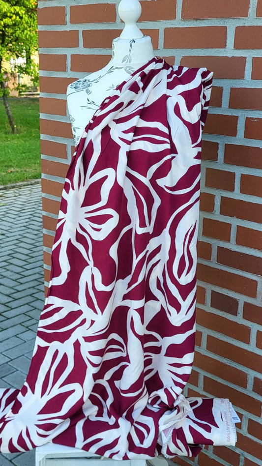 Viskose "Geometrische Blumen" Bordeaux