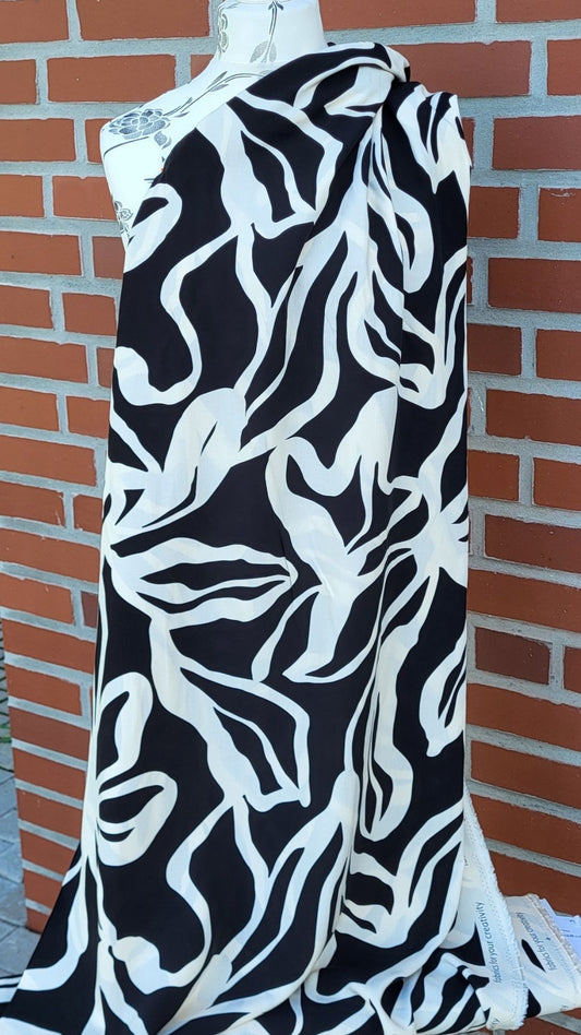 Viskose "Geometrische Blumen" Schwarz