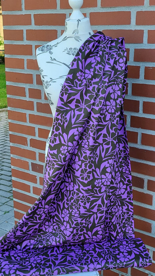 Cotton Viskose "Blumen" Braun/ Lila