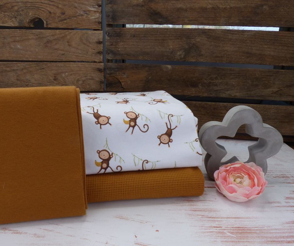 Stoffpaket Affen mit Waffeljersey