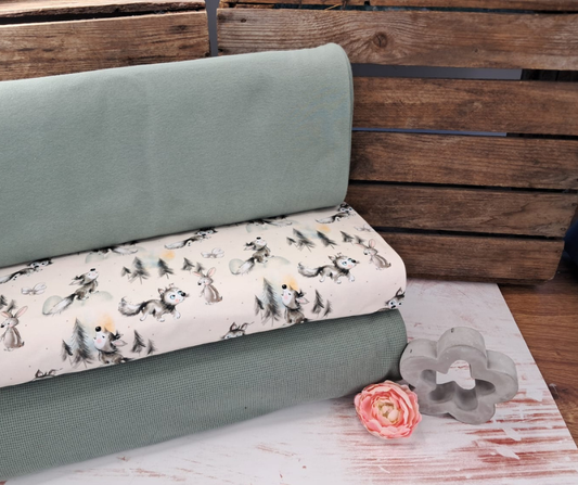 Stoffpaket Wolf Beige mit Waffeljersey