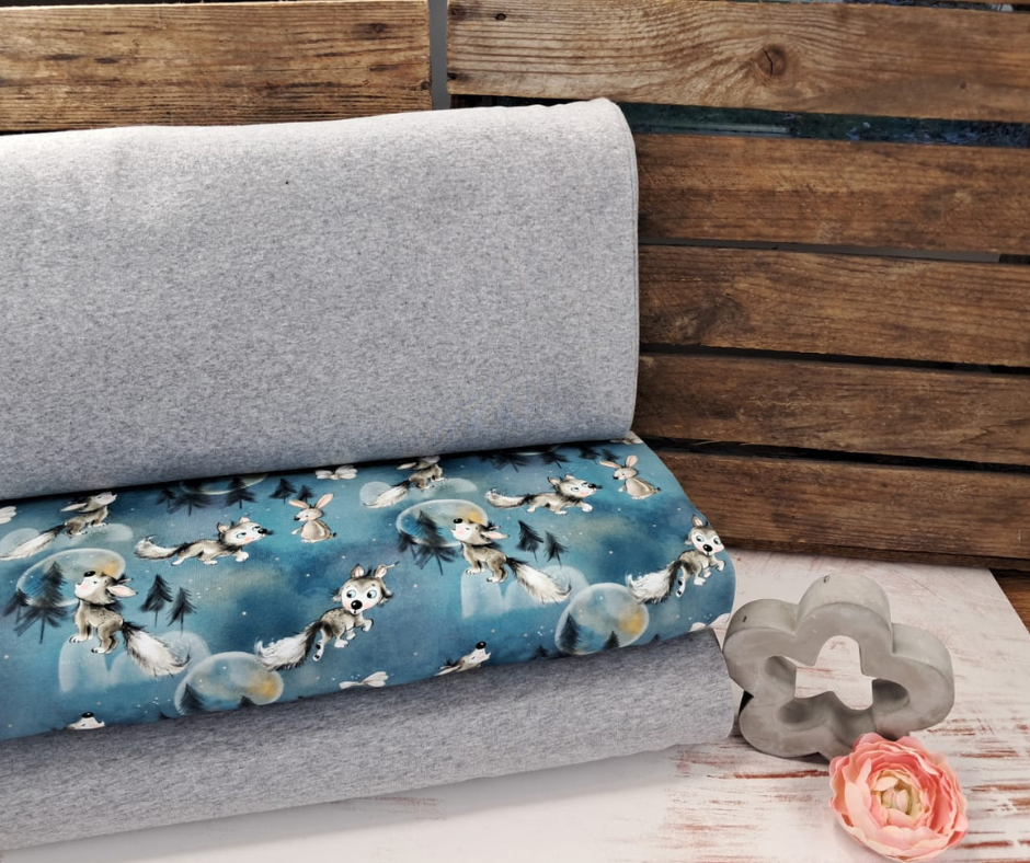 Stoffpaket Wolf Smaragd  mit French Terry