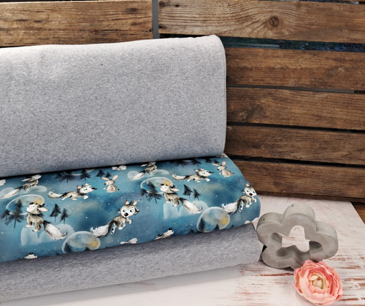 Stoffpaket Wolf Smaragd  mit French Terry