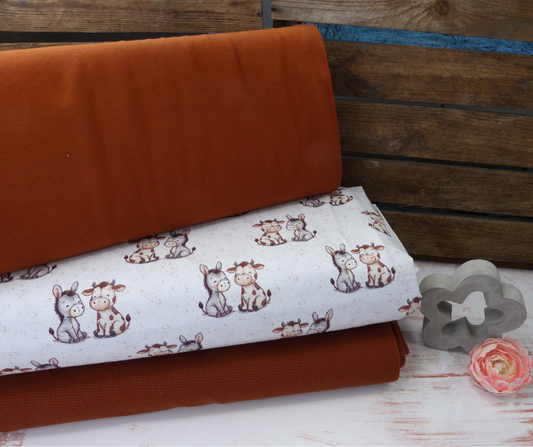 Stoffpaket Kuh und Esel mit Waffeljersey