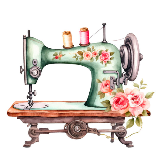 Bügelbild Nähmaschine grün