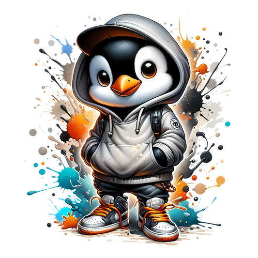 Bügelbild Cooler Pinguin