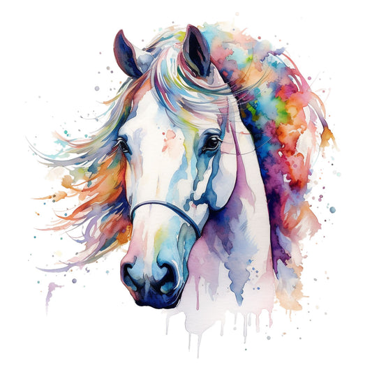 Bügelbild Pferdekopf weiß bunt