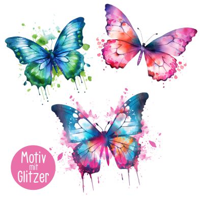 Bügelbild Glitzer Set Schmetterlinge bunt 3x