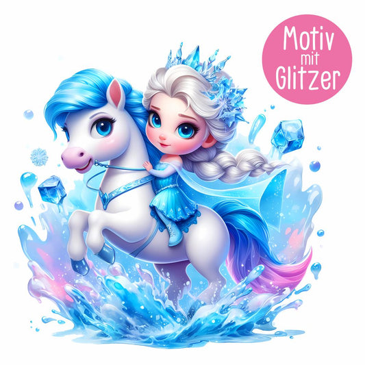 Bügelbild Glitzer Eisprinzessin auf Pferd
