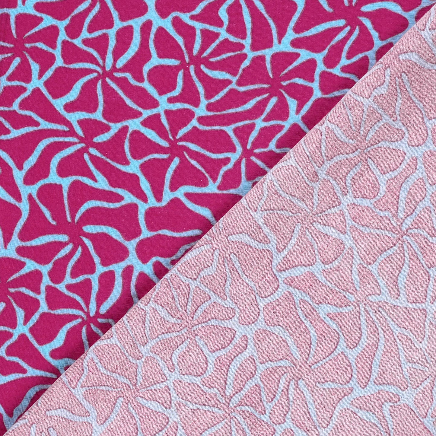 Musselin, Blumen Eisblau/Pink