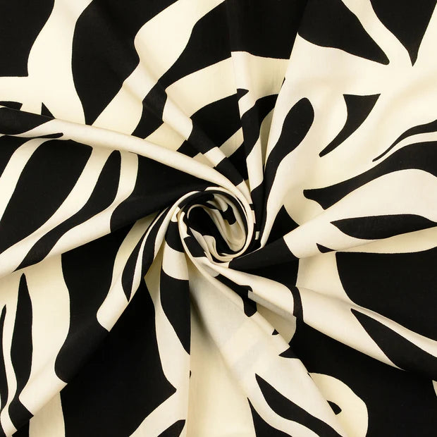 Viskose "Geometrische Blumen" Schwarz