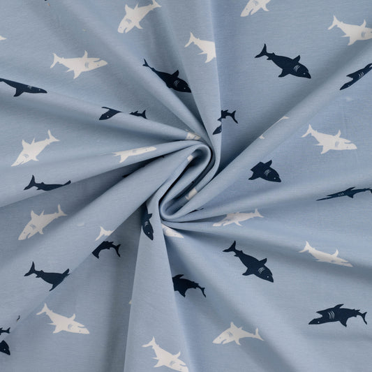 Baumwolle Jersey "Hai" blau