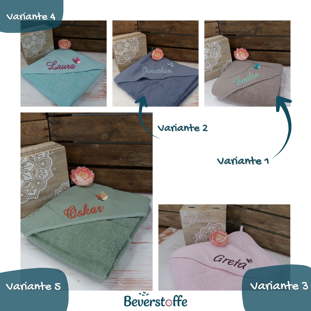 Kapuzenhandtuch mit Namen und Schmetterling