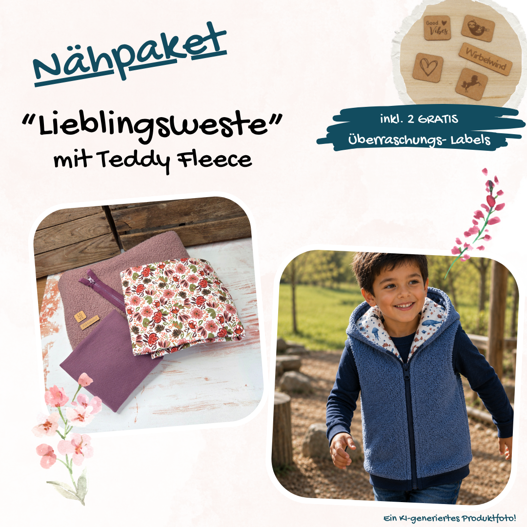 Nähpaket  "Lyblingsweste" (Gr.86-140) mit Teddyfleece