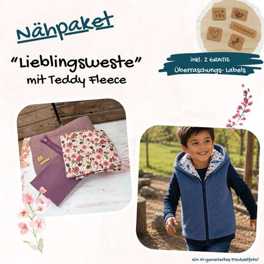 Nähpaket  "Lyblingsweste" (Gr.86-140) mit Teddyfleece