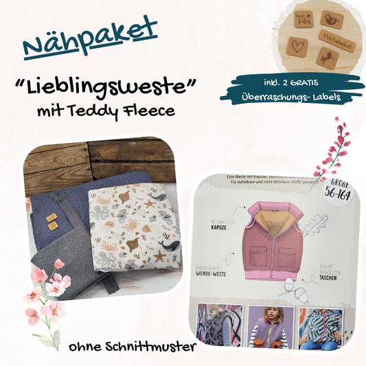 Nähpaket  "Lyblingsweste" (Gr.80-140) mit Teddyfleece