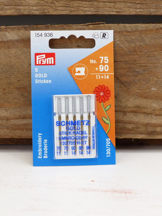 Prym Spezial-Nähmaschinennadeln GOLD "Sticken", 75 und 90
