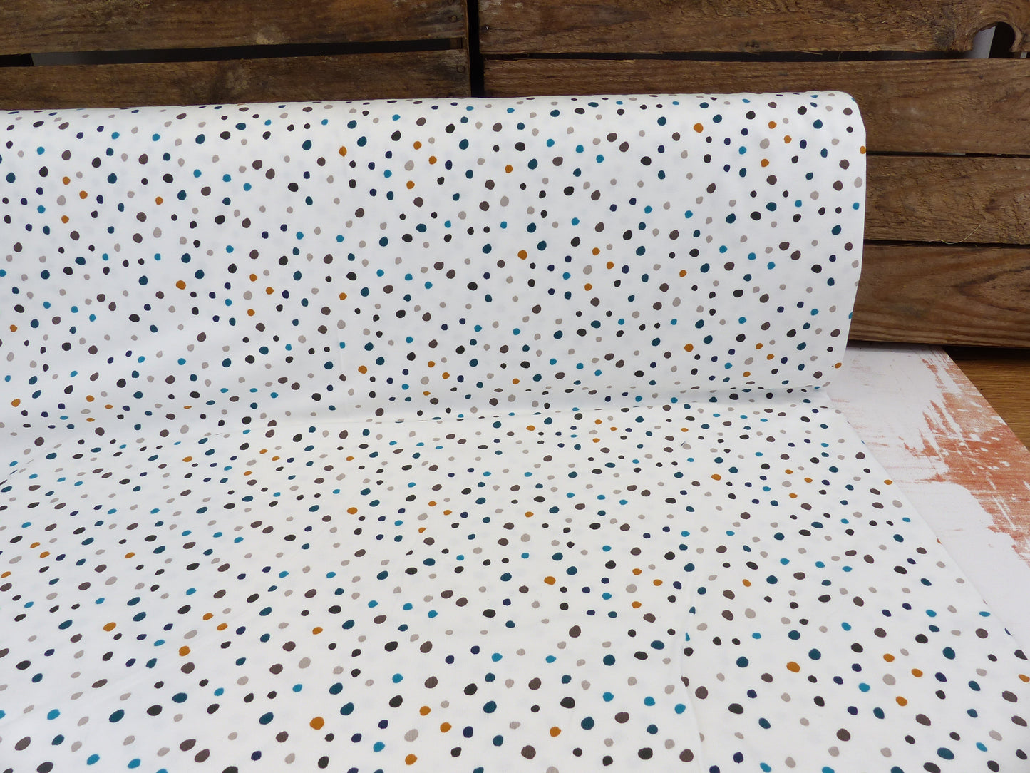 Baumwolle, Jersey, "Doodle Dots" Off White