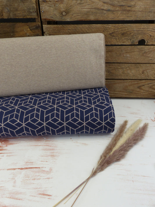 Jaquard Jersey, dunkelblau/ beige