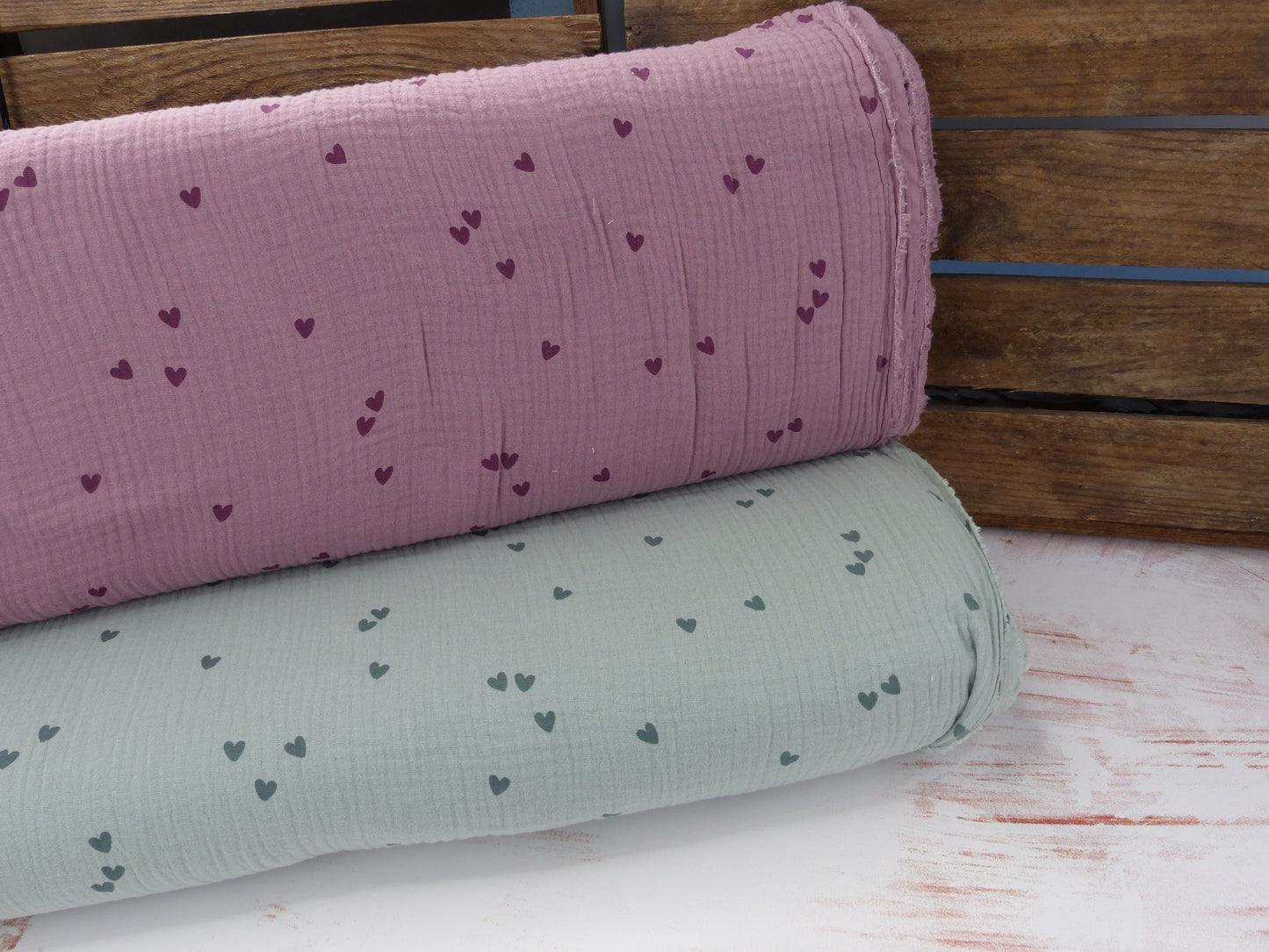 Musselin, Herzchen Dusty Green